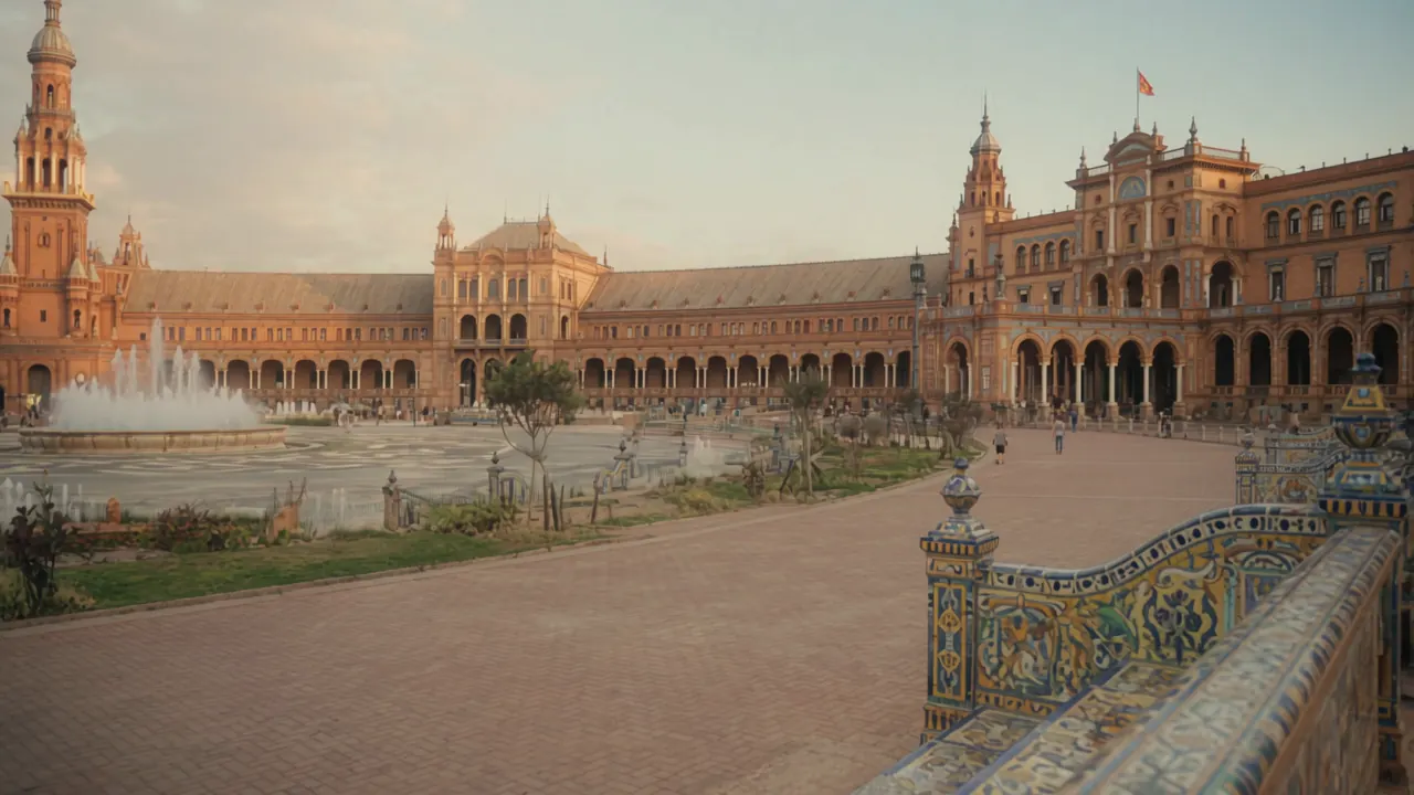 Una ciclista en bici eléctrica Cityflow cruza la plaza de España de Sevilla